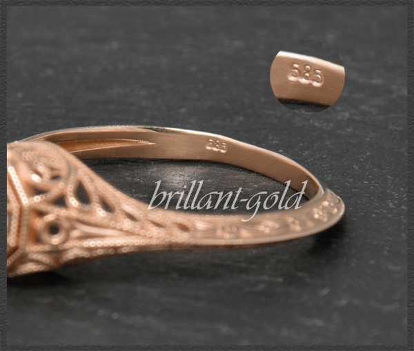 Jugendstil Design Diamant Ring mit 0,41ct, 585 Rotgold
